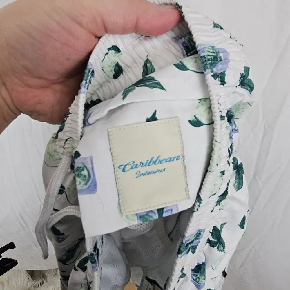 Caribbean Swimwear Men's Size Medium White Mojito Print Swim Trunks